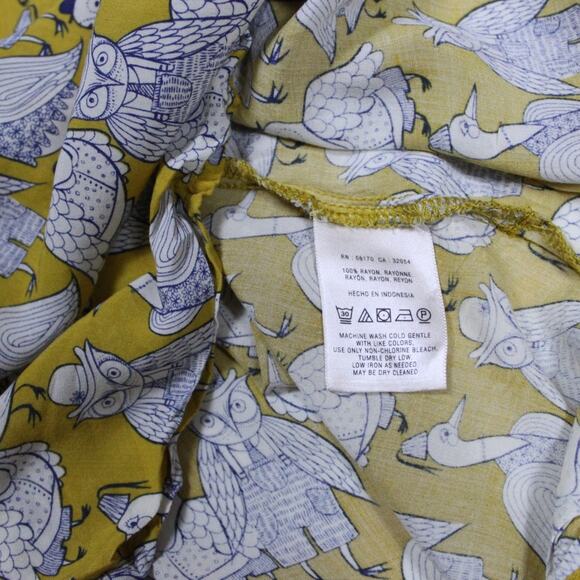 Maeva Anthropologie sz 2 blouse cute owls print yellow cap sleeve 100% Rayon - Picture 6 of 6